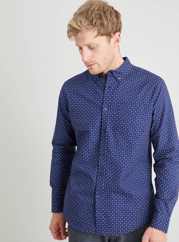 Buy Navy Geo Regular Fit Oxford Shirt - M | Formal shirts | Argos