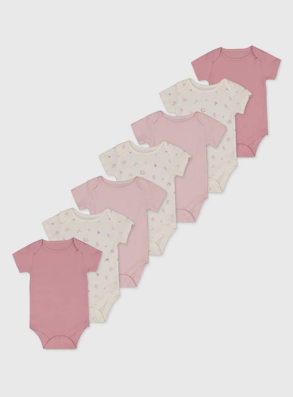 Pink Print Bodysuit 7 Pack - Up to 1 mth