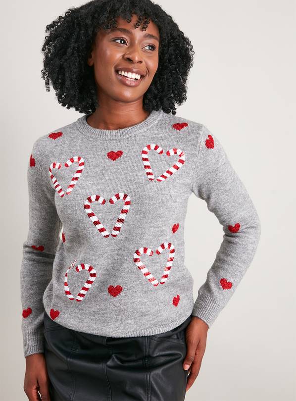Buy Christmas Grey Candy Canes Jumper - 22 | Jumpers | Argos