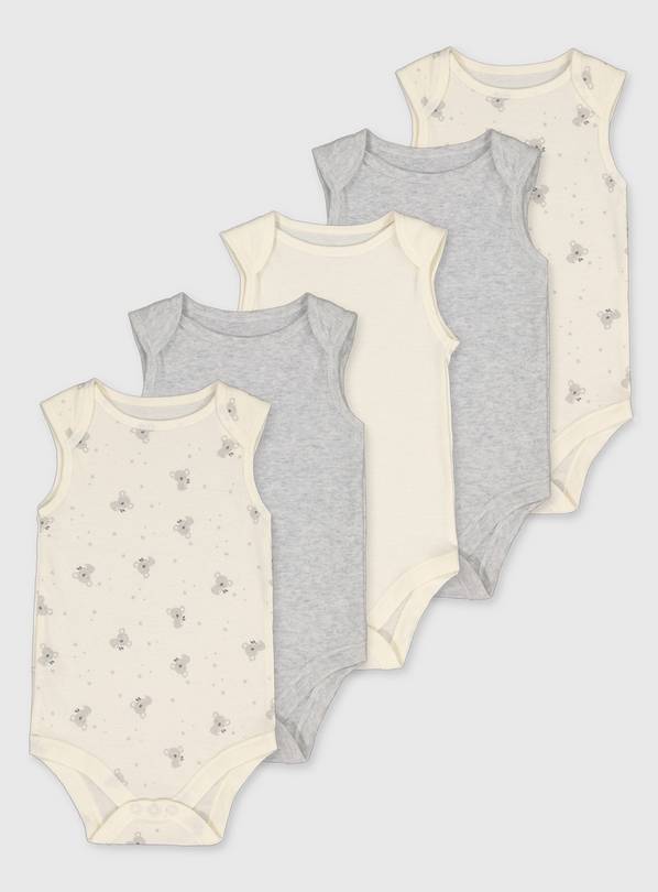 Cream & Grey Bodysuits 5 Pack - Tiny Baby