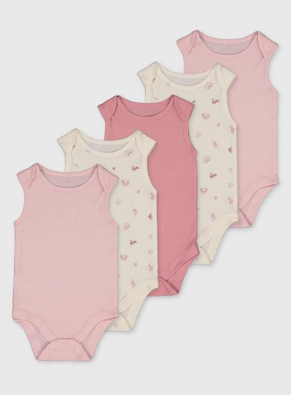 Pink Print Sleeveless Bodysuit 5 Pack 6-9 months