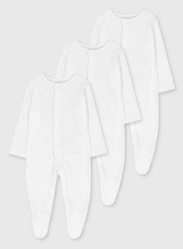 White Sleepsuit 3 Pack - Up to 3 mths