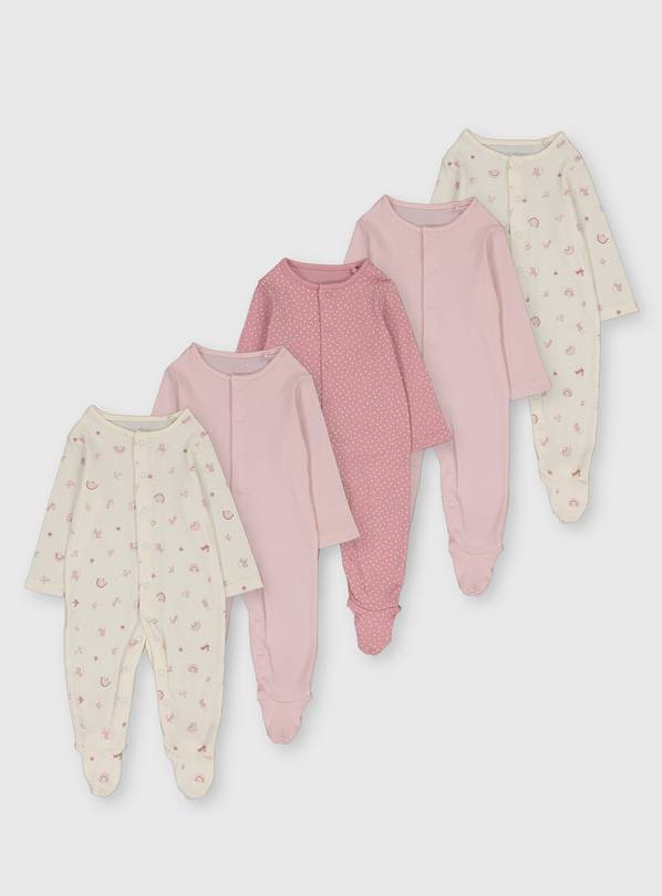 Pink Rainbow Sleepsuits 5 Pack - 9-12 months