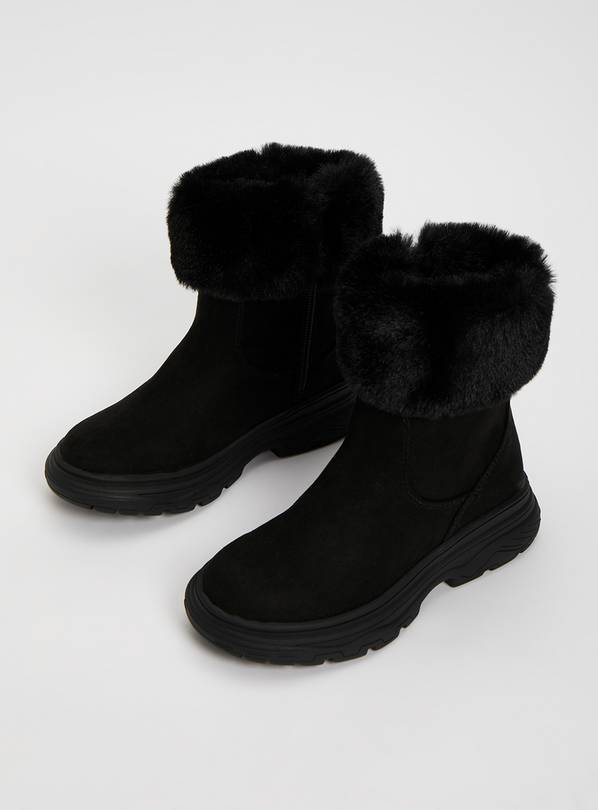 Buy Black Faux Suede Faux Fur Boots 2 Boots and wellies Tu