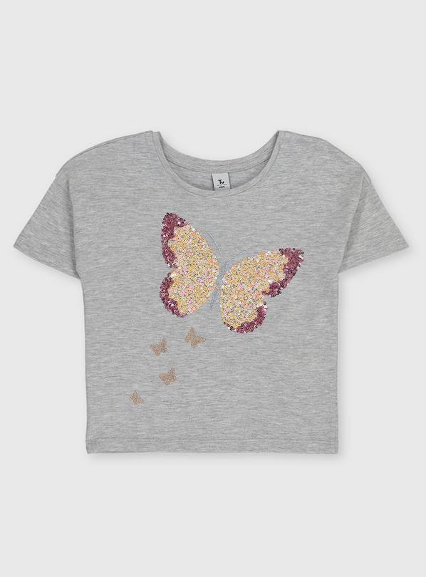 Buy Grey Sequin Butterfly T-Shirt - 6-7 years | Tops and t-shirts | Argos