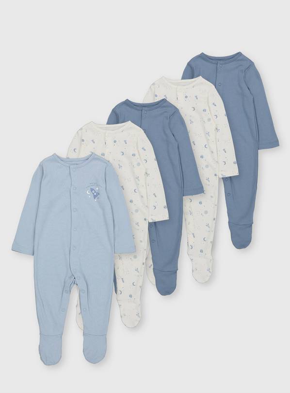 Blue Space Sleepsuits 5 Pack - Tiny Baby