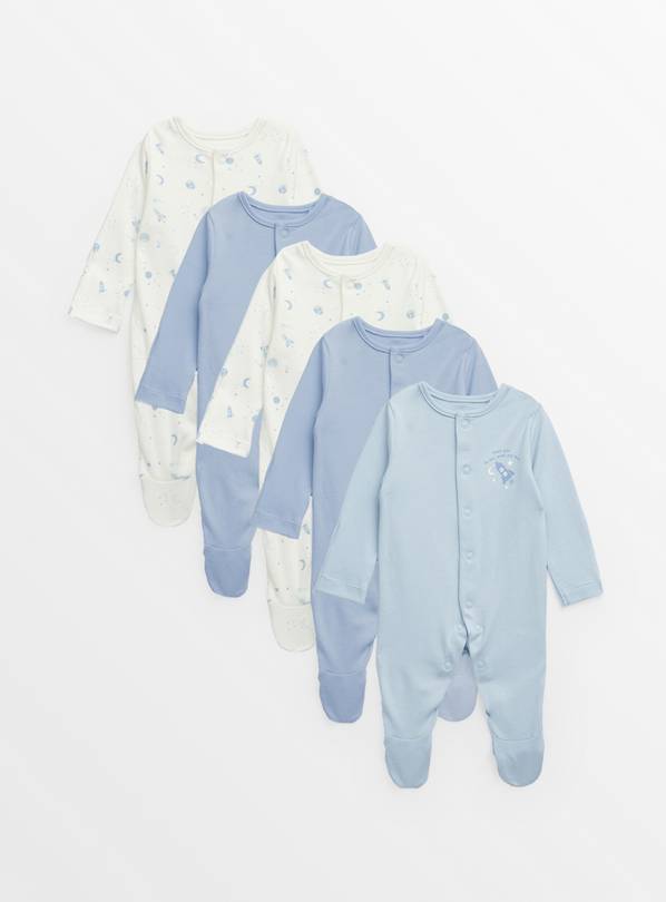 Buy Blue Space Sleepsuits 5 Pack Tiny Baby Sleepsuits and pyjamas