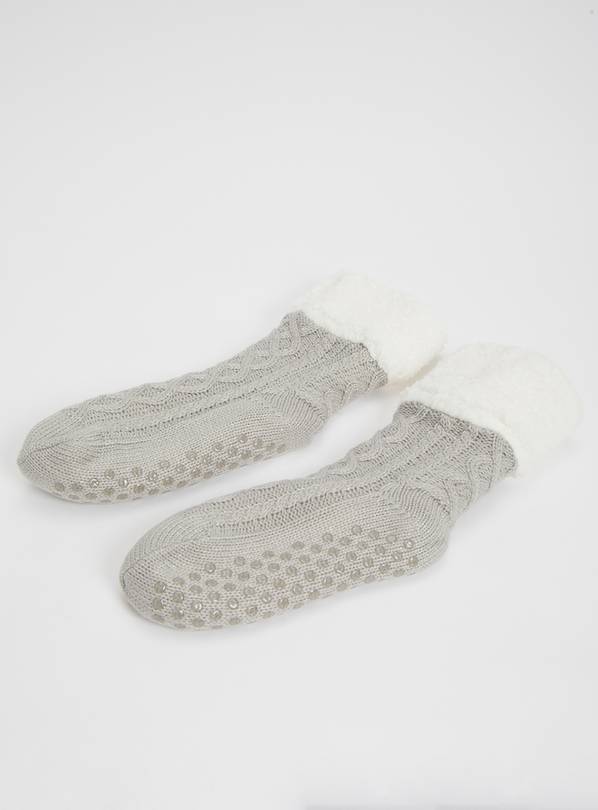 Buy Grey Cable Knit Slipper Socks 48 Socks Argos