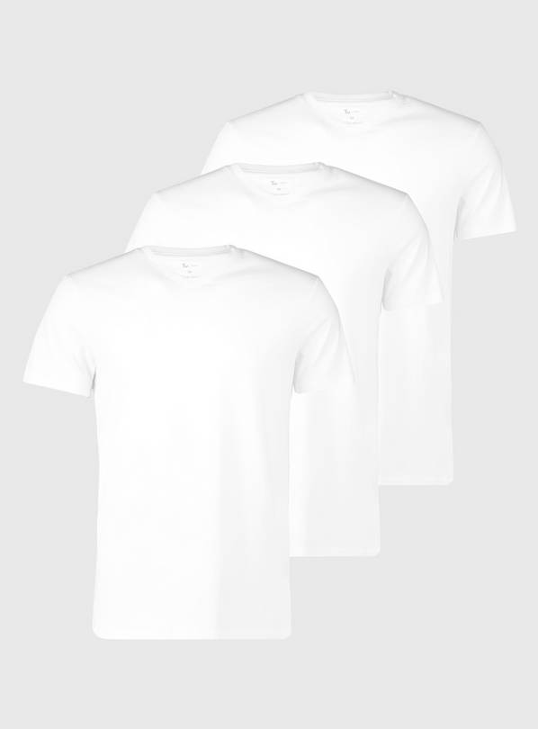 White Regular Fit V-Neck T-Shirts 3 Pack S