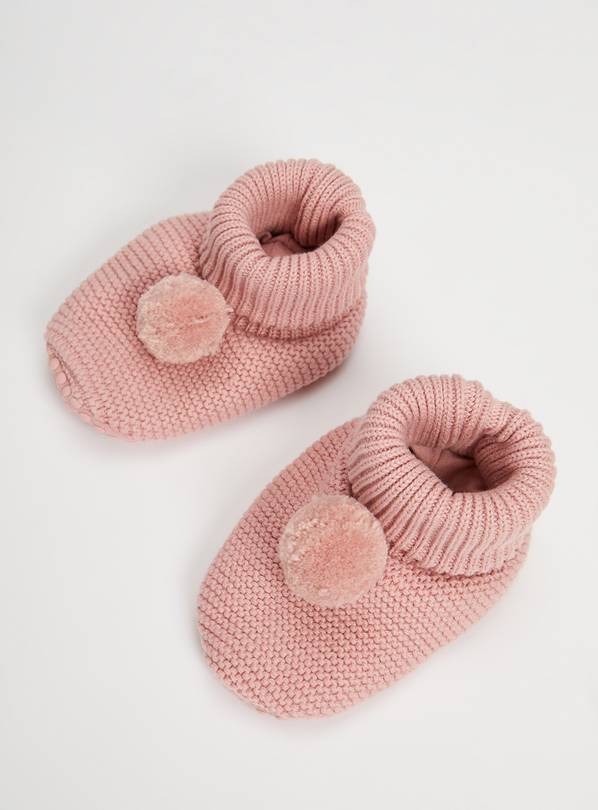 Pink Pom Pom Knitted Booties - 3-6 months
