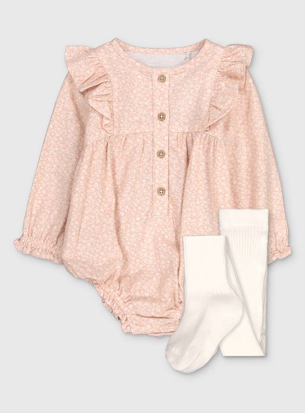 Buy Pink Floral Bodysuit & Cream Tights 1218 months Dresses Argos