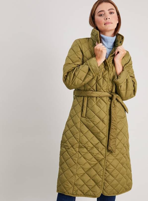 Buy Khaki Diamond Quilt Longline Belted Coat 20 Coats Argos