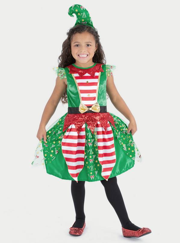 Buy Christmas Green Elf Dress & Headband Costume 12 years Kids