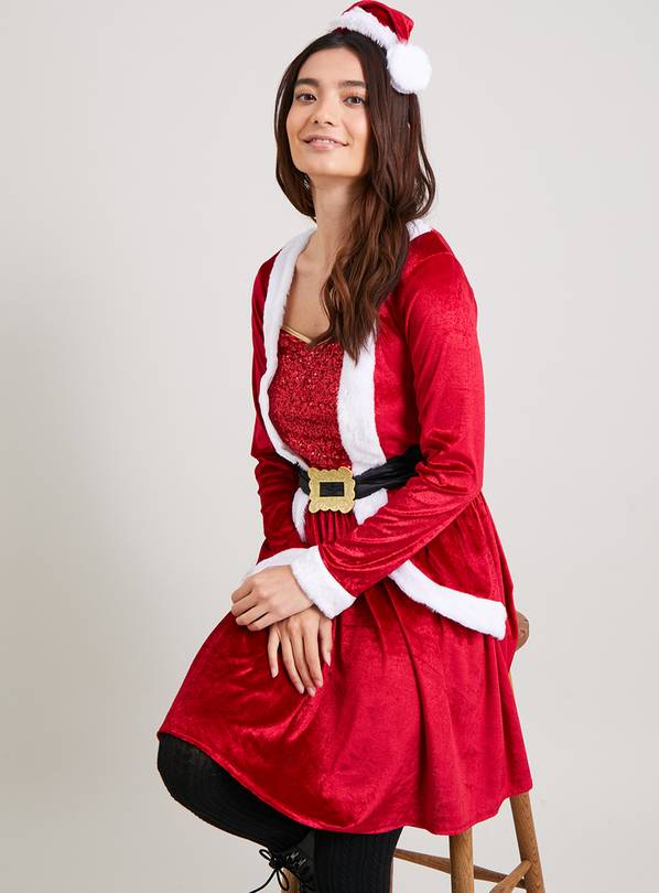 Christmas Red Mrs Santa Costume With Headband 12-14