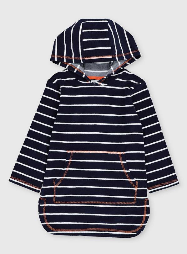 Navy Stripe Towelling Cover Up With Hood - 3-4 years