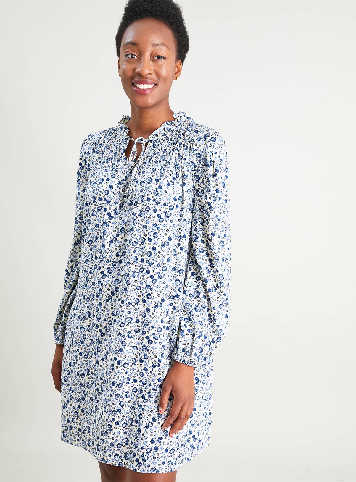 SKU: AW22 SEPT BLUE DITSY HIGH NECK SHORT DRESS:Blue:16 - Image 1