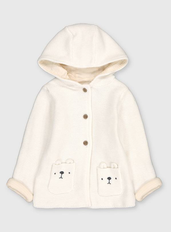 White Knitted Hooded Bear Cardigan - Up to 1 mth