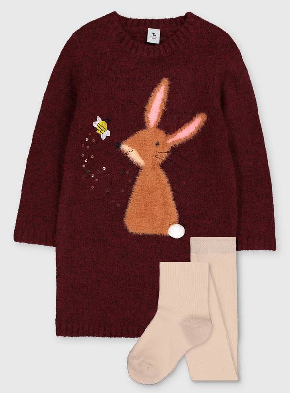 Buy Maroon Rabbit Jumper Dress & Tights Set 34 years Dresses, jumpsuits and outfits Argos