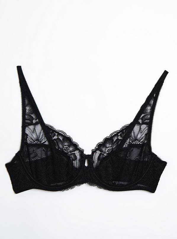 Buy Black Recycled Lace Full Cup Bra 32A, Bras