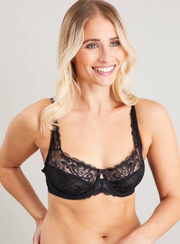 Buy Black Recycled Lace Full Cup Comfort Bra - 34A, Bras