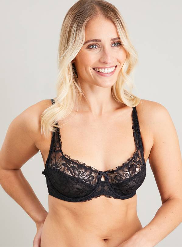 Buy Black Recycled Lace Full Cup Comfort Bra 36DD Bras Argos