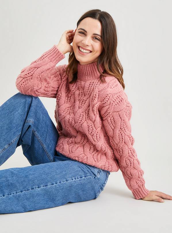 Buy Pink Cable Knit High Neck Jumper 20 Jumpers Argos