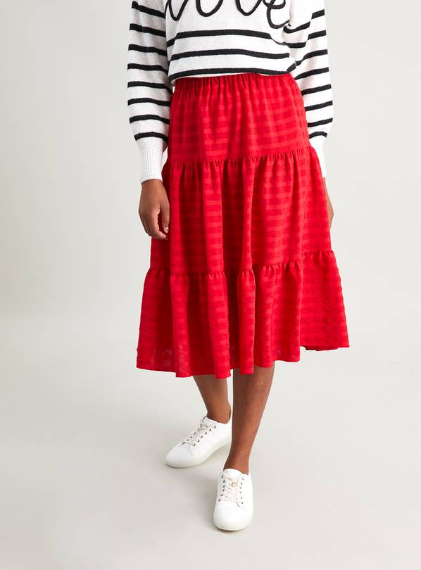 Buy Red Textured Check Tiered Midi Skirt - 20 | Skirts | Argos