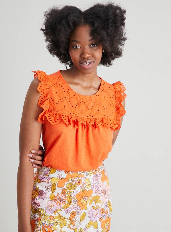 Buy Orange Broderie Panel Vest 26 Tshirts Argos