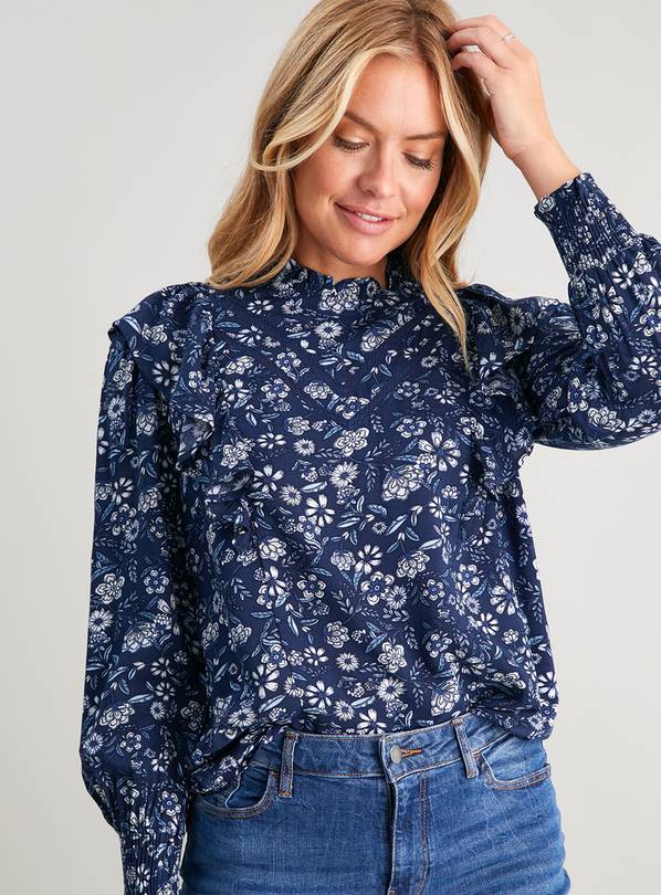 Buy Navy Floral High Neck Blouse - 24 | Shirts | Argos