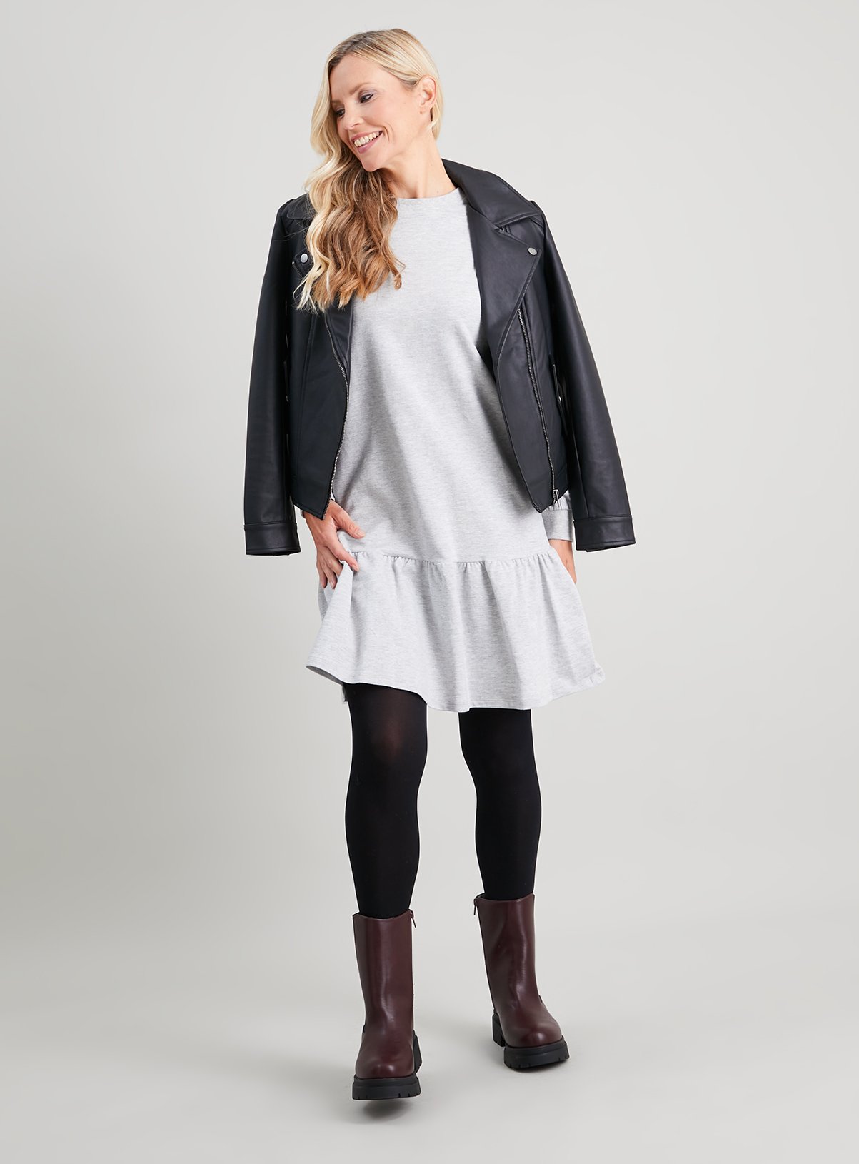 Grey Drop Hem Sweat Dress - 8 - Image 1 thumbnail