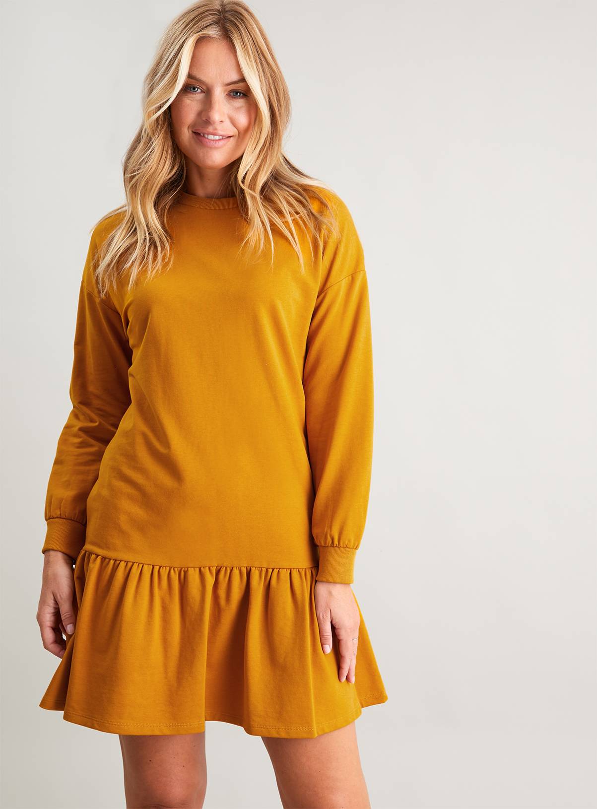 Mustard Drop Hem Sweat Dress - 10 - Image 1