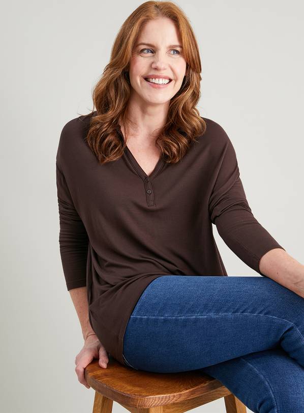 Buy Brown Collared Henley Relaxed Fit Top 24 Tshirts Argos