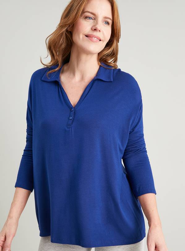 Navy Collared Henley Relaxed Fit Top 14