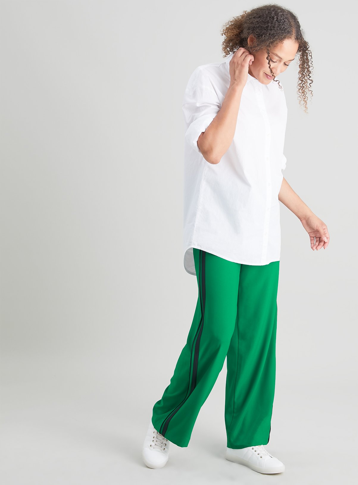 green side stripe trousers