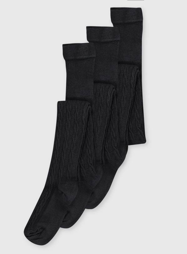 Black Cable Knit Tights 3 Pack - 7-8 years