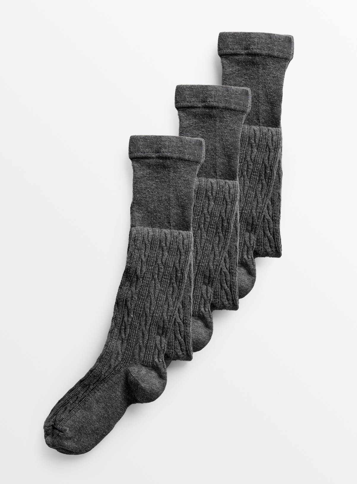 Grey Cable Knit Tights 3 Pack 3-4 years - Image 1