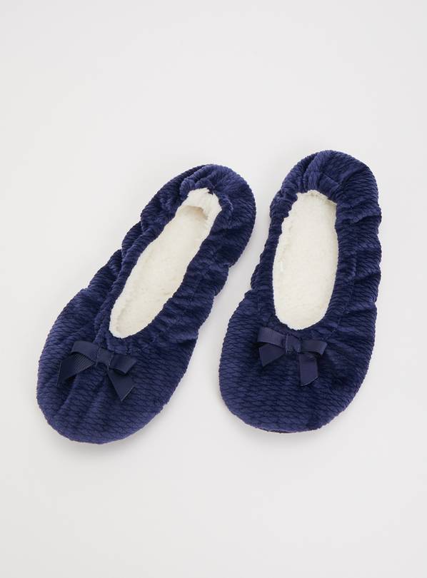 Buy Navy Textured Ballerina Slippers S Slippers Argos