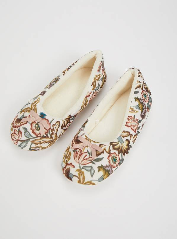 Buy Cream Floral Ballerina Slippers 3 Slippers Argos