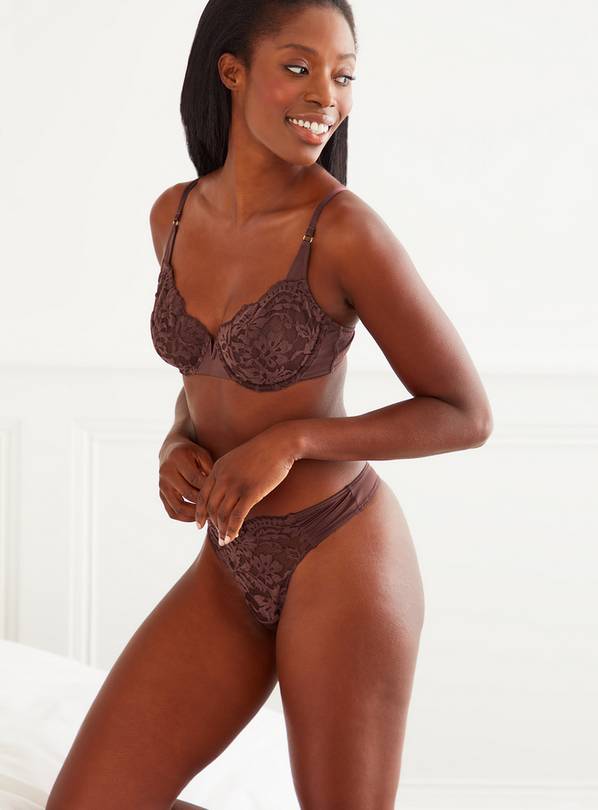 Boudoir Collection Plum Lace Detail Thong - 12
