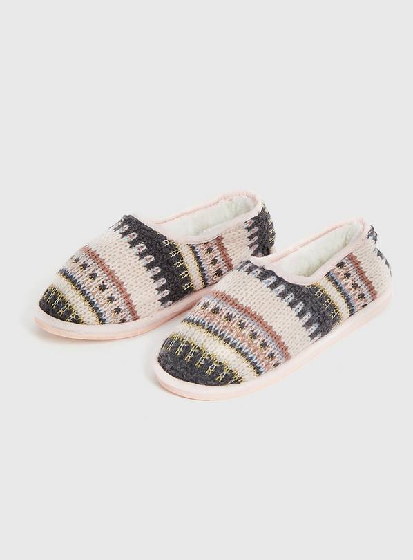 Buy Grey & Pink Fair Isle Knit Slipper 8 Slippers Argos