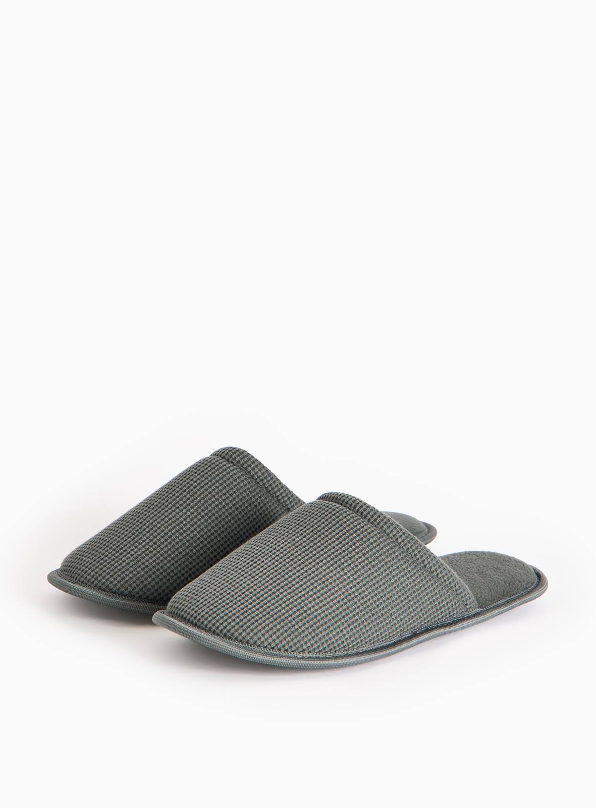 Grey Green Waffle Mule Slippers L - Image 1