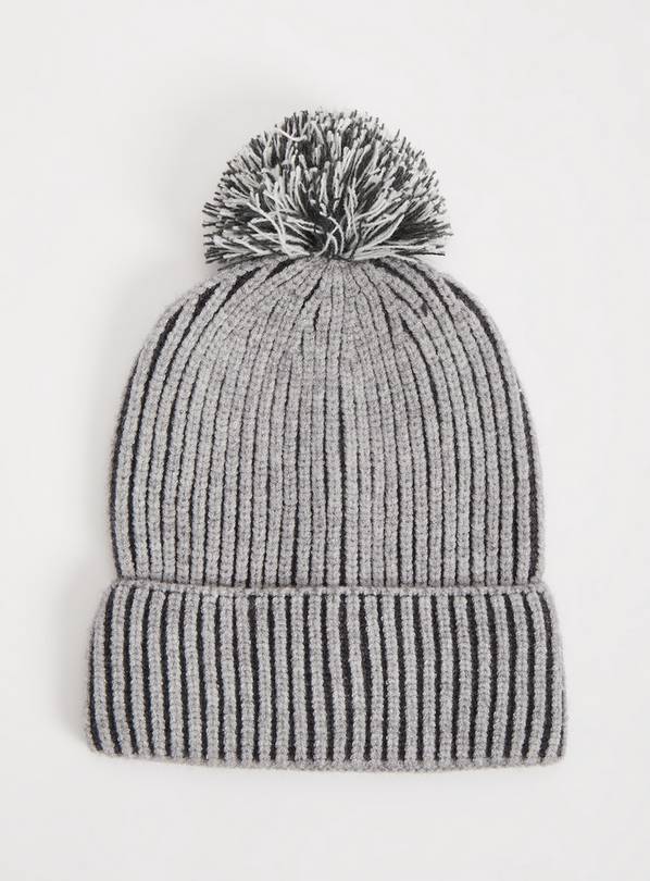 Buy Grey Ribbed Pom Pom Hat - 3-5 years | Accessories | Argos