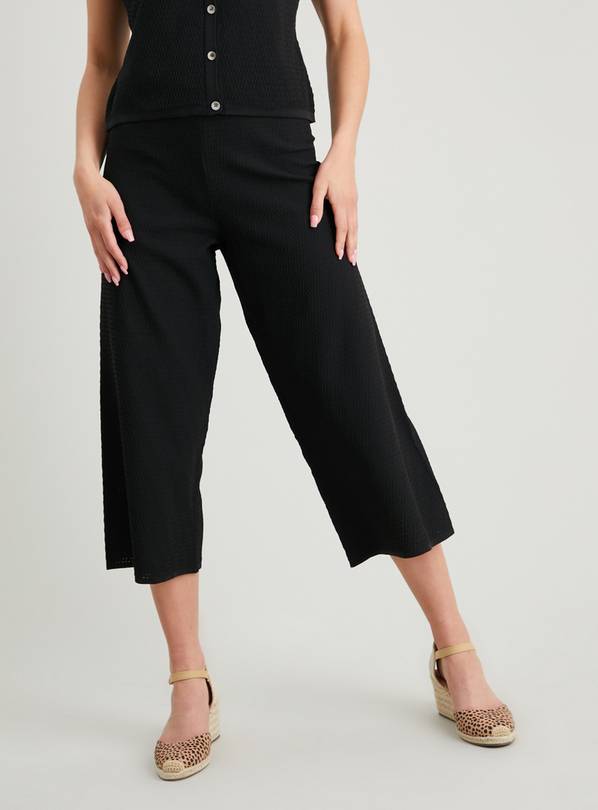 Black Textured Knit Wide Leg Coord Trousers - 14