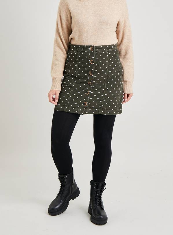 Khaki Corduroy Spot Mini Skirt - 8