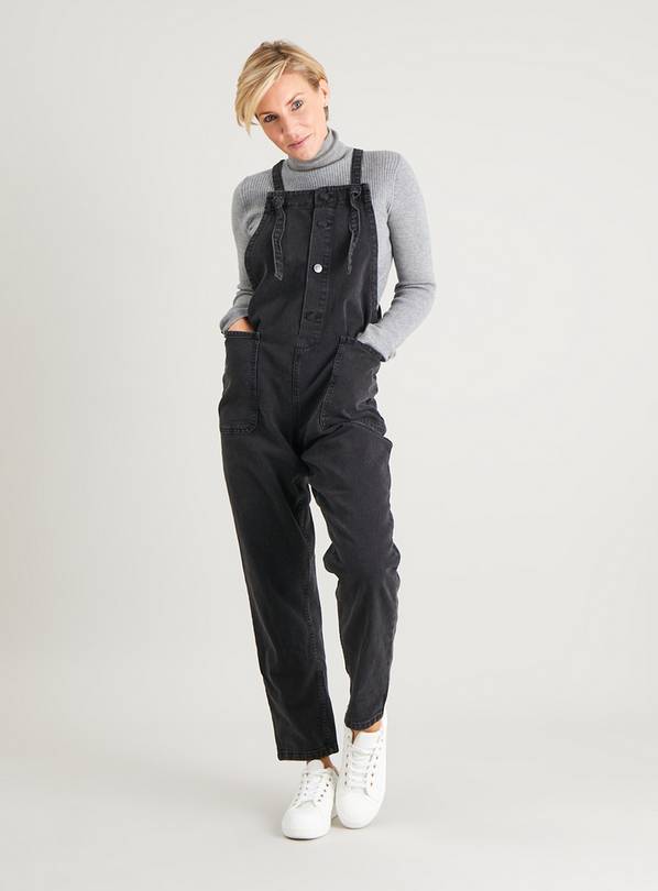 Women's Basic Black Denim Dungaree | Multi-pockets | UK 8-24