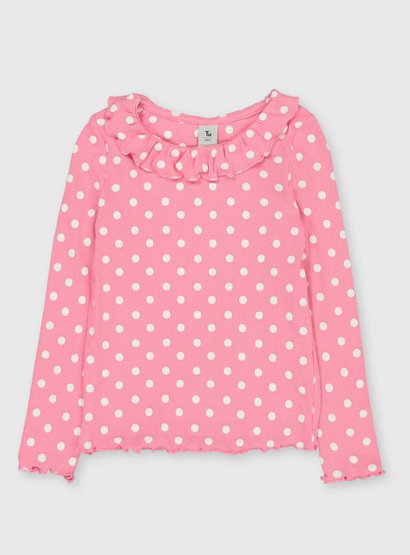 Pink Spot Frill Collar Top - 1-1.5 years
