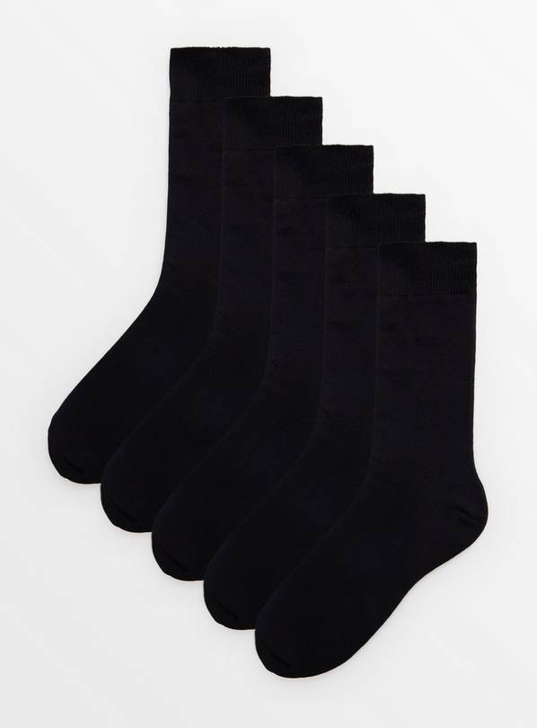 Black Cushioned Comfort Sole Socks 5 Pack 6-8.5