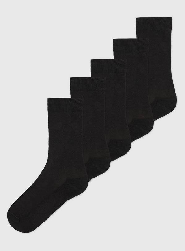 Black Cushioned Comfort Sole Socks 5 Pack - 9-12