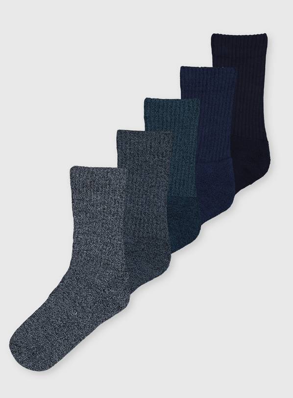 Blue Cushioned Comfort Sole Socks 5 Pack 6-8.5