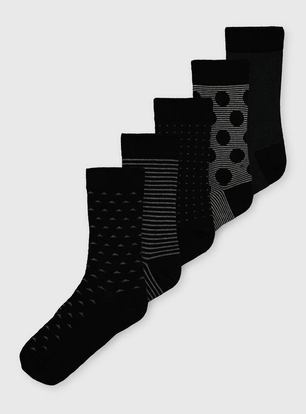 Black Ditsy Geo Stay Fresh Ankle Socks 5 Pack - 6-8.5
